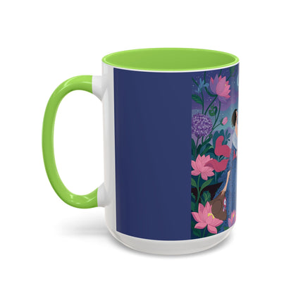 The Lady And The Morning Song Colorful Mugs – Art Deco Botanical Elegance