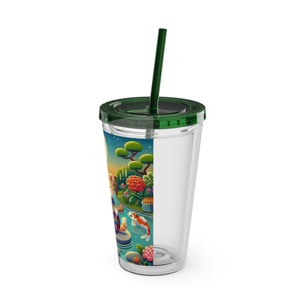 Melodic Kitten by the Koi Pond Sunsplash Tumbler with Straw, 16oz