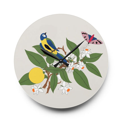 Blue Tit & Butterfly Acrylic Wall Clock