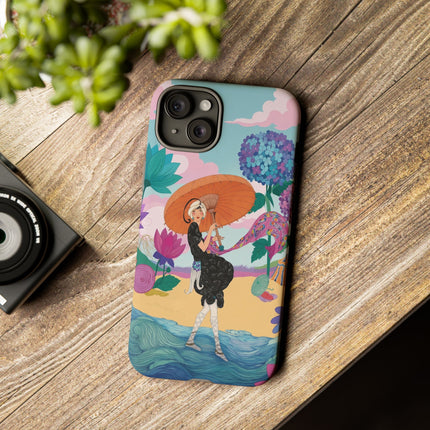 🌊☂️ The Lady Of The Flowered Seashore Phone Case – Art Deco Seaside Fashion