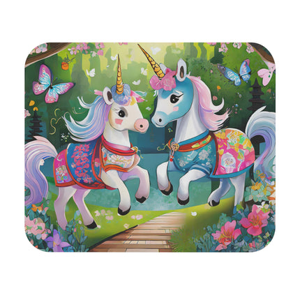 Baby Unicorns and Fluttering Butterflies Mouse Pad, Rectangle