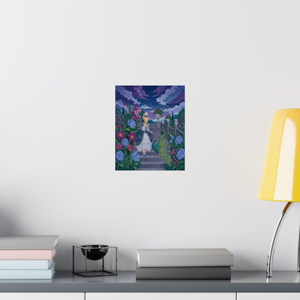 🦚🌙 The Lady Of The Midnight Peacock Garden Matte Vertical Poster – Art Deco Floral Elegance