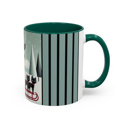 Red Sled & Curious Cats Colorful Mugs (11oz, 15oz)
