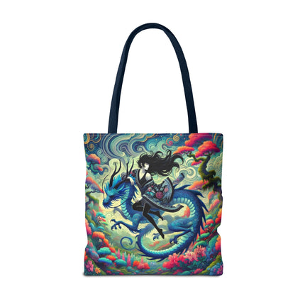 Mystic Guardian of the Sky Tote Bag – Warrior Fairy & Turquoise Dragon
