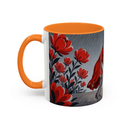 ☔🌹 The Scarlet Rainstorm Promenade Colorful Mug – Art Deco Motoring Elegance