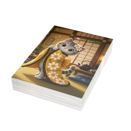 🐱🌼 The Daisy Kimono Kitten Greeting Card – Whimsical Garden Charm