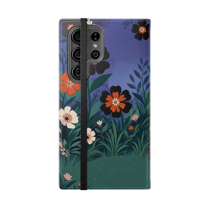 🌺🐈 The Lady Of The Midnight Garden Cat Flip Case – Art Deco Floral Fantasy