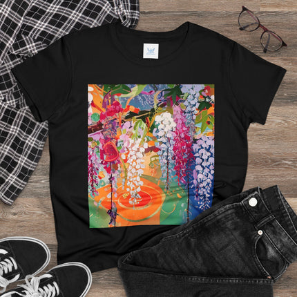 Women's Golden Wisteria Print Midweight Cotton Tee