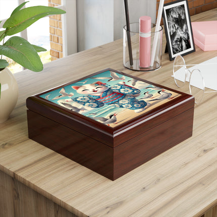 Geisha Kitten by the Seaside Jewelry Box