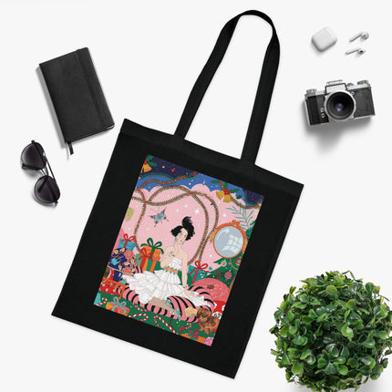 🎄🌹 Christmas Morning In The Rose Parlor Cotton Tote Bag – Art Deco Holiday Romance