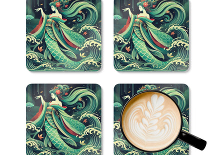 Mermaid Queen Rising from the Deep Corkwood Coaster Set