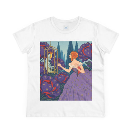 🦜💜 The Enchanted Birdcage Promenade Cotton Tee – Art Deco Floral Fantasy