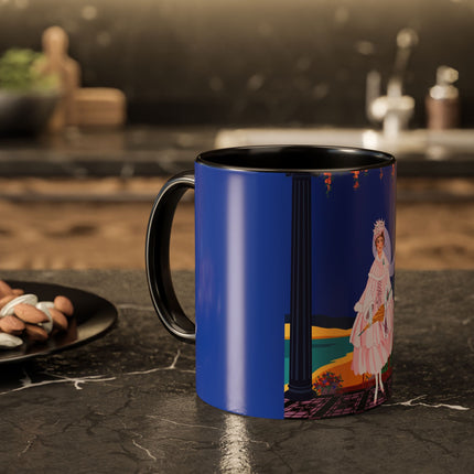 The Moonlit Promenade Colorful Mug (11oz, 15oz) – Blush Elegance, Coastal Romance & Art Deco Style