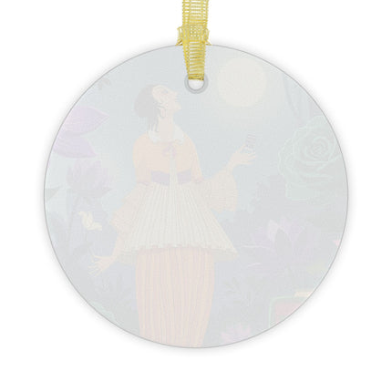 🌙🪷 The Lady Of The Moonlit Garden Glass Ornament – Art Deco Botanical Serenity
