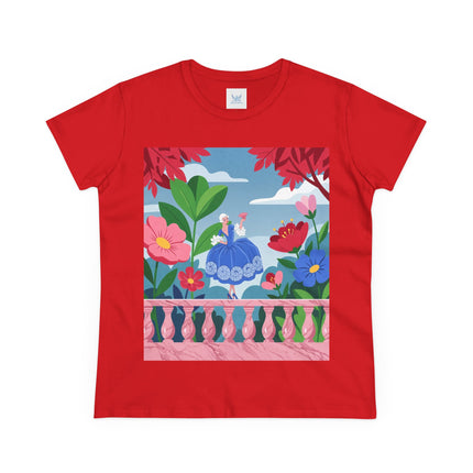 🌸💙 The Lady Of The Flower Terrace Cotton Tee – Colorful Art Deco Garden Elegance