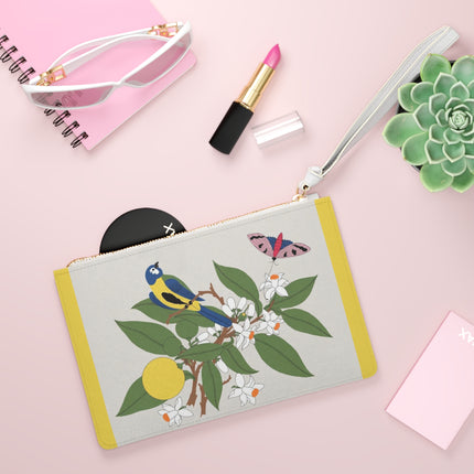 Blue Tit & Butterfly Clutch Bag – Elegant Charm & Springtime Grace