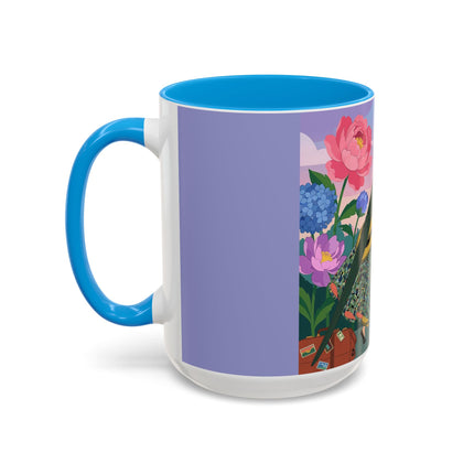 The Lady And The Crimson Birdcage Colorful Mugs – Art Deco Tropical Garden Elegance