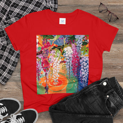 Women's Golden Wisteria Print Midweight Cotton Tee