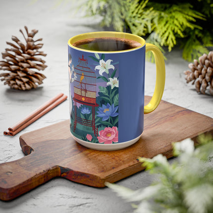 Whispers to the Golden Songbird Colorful Mugs – Art Deco Garden Elegance