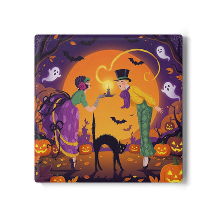 🎃🕯️ The Midnight Halloween Greeting Ceramic Coaster – Vintage Halloween Charm