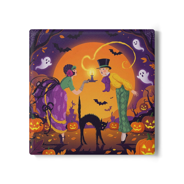 🎃🕯️ The Midnight Halloween Greeting Ceramic Coaster – Vintage Halloween Charm