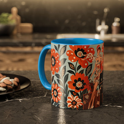 🧳🌼 The Grand Floral Voyage Colorful Mug – Art Deco Travel Elegance