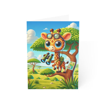 🦒🔭 The Little Giraffe’s Great Safari Greeting Card – Whimsical Animal Adventure