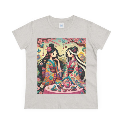 Fairies in Kimonos at Tea Among Blossoms Cotton Tee