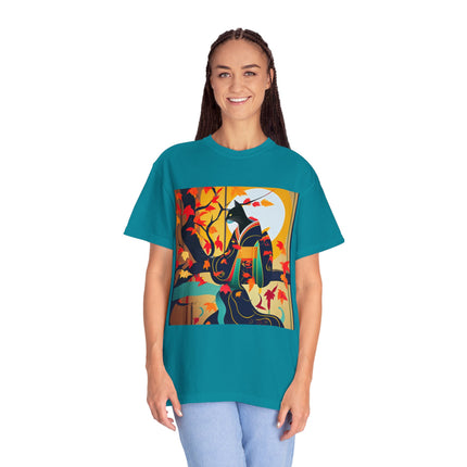 Black Cat in Kimono Unisex Garment-Dyed T-shirt