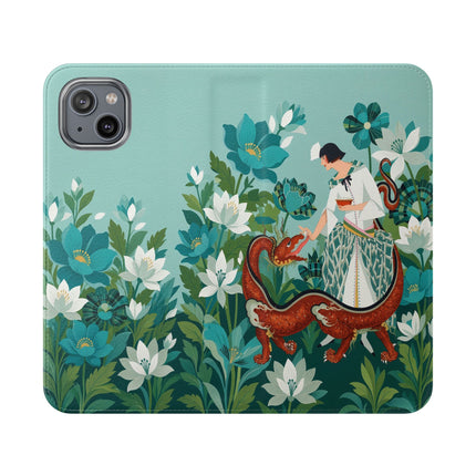 🐉🌿 The Dragon Keeper Flip Case – Art Deco Floral Fantasy