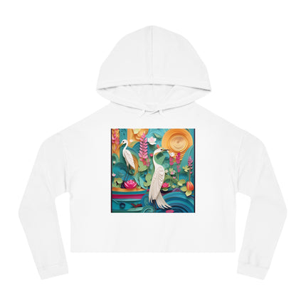 Elegant Egret Oasis Women’s Cropped Hooded Sweatshirt