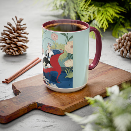 The Lady Of The Scarlet Chaise Colorful Mugs – Art Deco Romantic Elegance