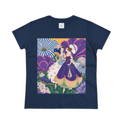 💜🌼 The Violet Garden Companions Cotton Tee – Art Deco Fashion Illustration