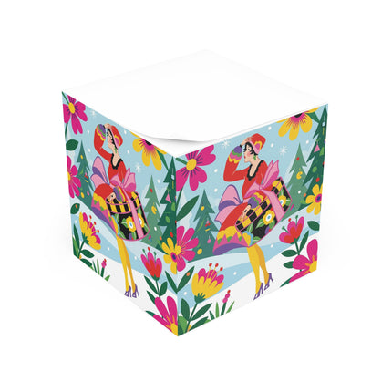 🌸🎄 Christmas In The Winter Garden Note Cube – Colorful Art Deco Holiday Fantasy