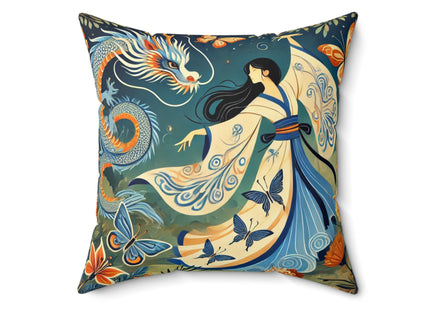 Fairy Waltz in the Butterfly Garden Spun Polyester Square Pillow