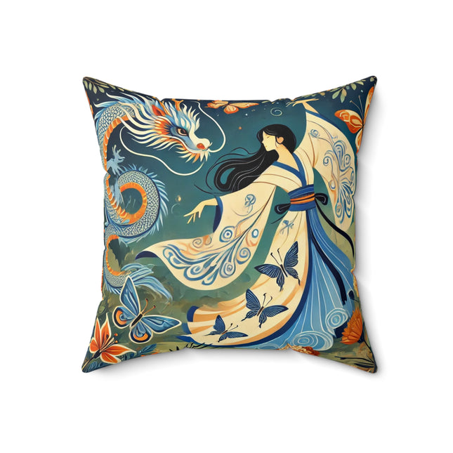 Fairy Waltz in the Butterfly Garden Spun Polyester Square Pillow