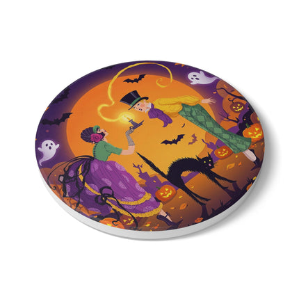 🎃🕯️ The Midnight Halloween Greeting Ceramic Coaster – Vintage Halloween Charm