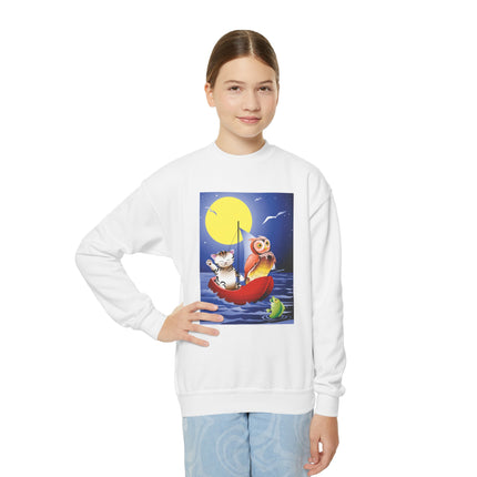 Embarking on a Moonlit Journey Youth Crewneck Sweatshirt – Whimsical Ocean Adventure