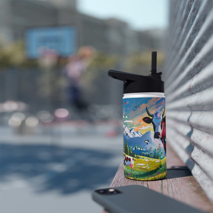 Cyber Glitch Cow Stainless Steel Water Bottle