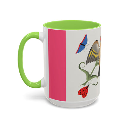 Goldfinch & Pink Flowers Colorful Mugs – Vibrant Spring & Bold Beauty