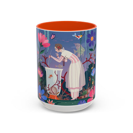 The Lady Of The Enchanted Aquarium Colorful Mugs – Art Deco Aquatic Elegance
