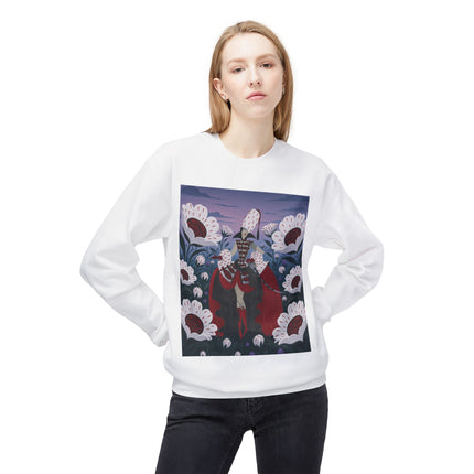 🎭🌹 The Crimson Garden Masquerade Midweight Crewneck Sweatshirt – Art Deco Floral Fantasy