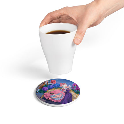 🌹💜 The Secret Embrace Ceramic Coaster – Art Deco Floral Romance