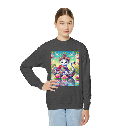 Geisha Kitten’s River Voyage Youth Crewneck Sweatshirt – Grace, Adventure & Storybook Charm