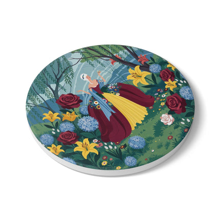 🌹🌿 The Willow Garden Promenade Ceramic Coaster – Art Deco Floral Elegance