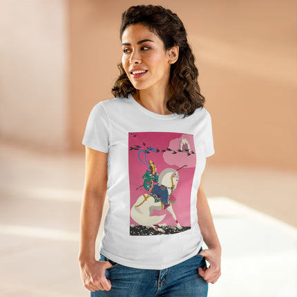 Samurai Princess on the White Steed Women's Midweight Cotton Tee – Epic Fantasy & Mythic Beauty