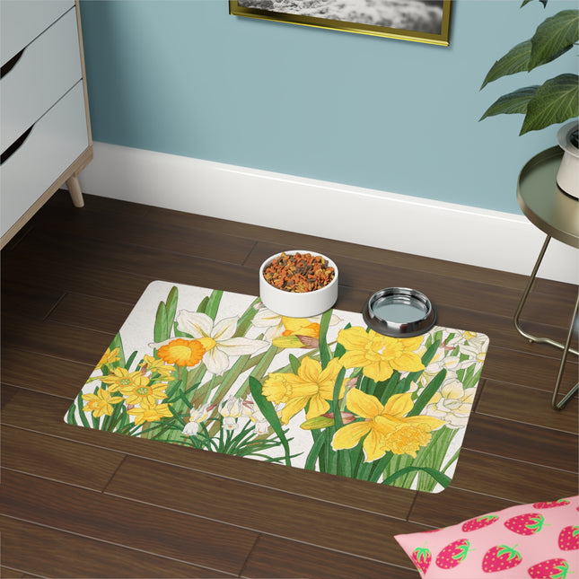 Golden Daffodil Meadow Pet Food Mat – Spring Bloom