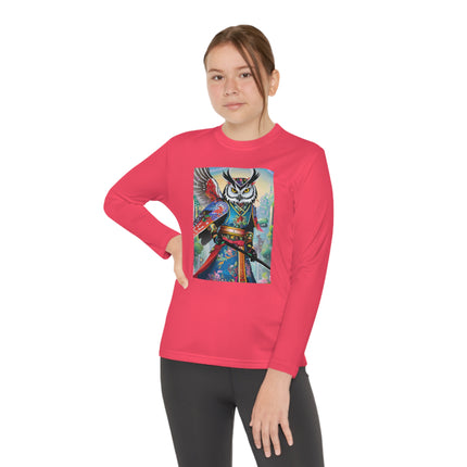 Cyberpunk Samurai Owl Youth Long Sleeve Competitor Tee – Futuristic Warrior & Neon Adventure