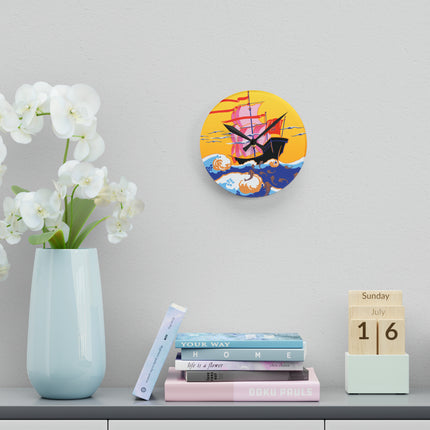 Golden Seas and Whimsical Dreams Acrylic Wall Clock, Round and Square