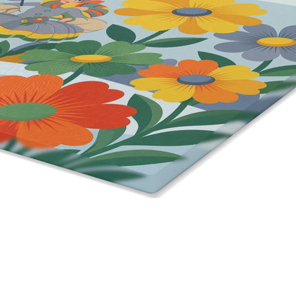 🌼❄️ The Lady Of The Winter Flower Garden Glass Cutting Board – Art Deco Holiday Fantasy